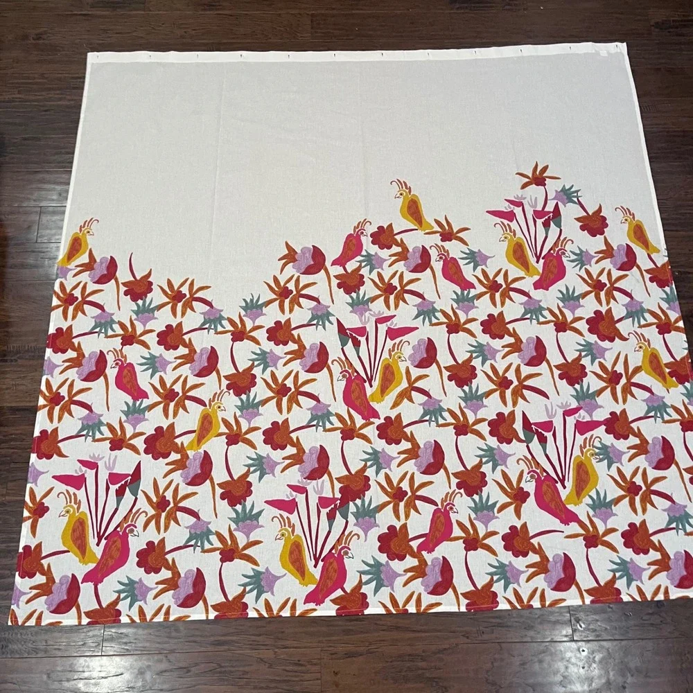 Opalhouse Jungalow Shower Curtain White Pink Yellow Tropical Bird Floral Vtg